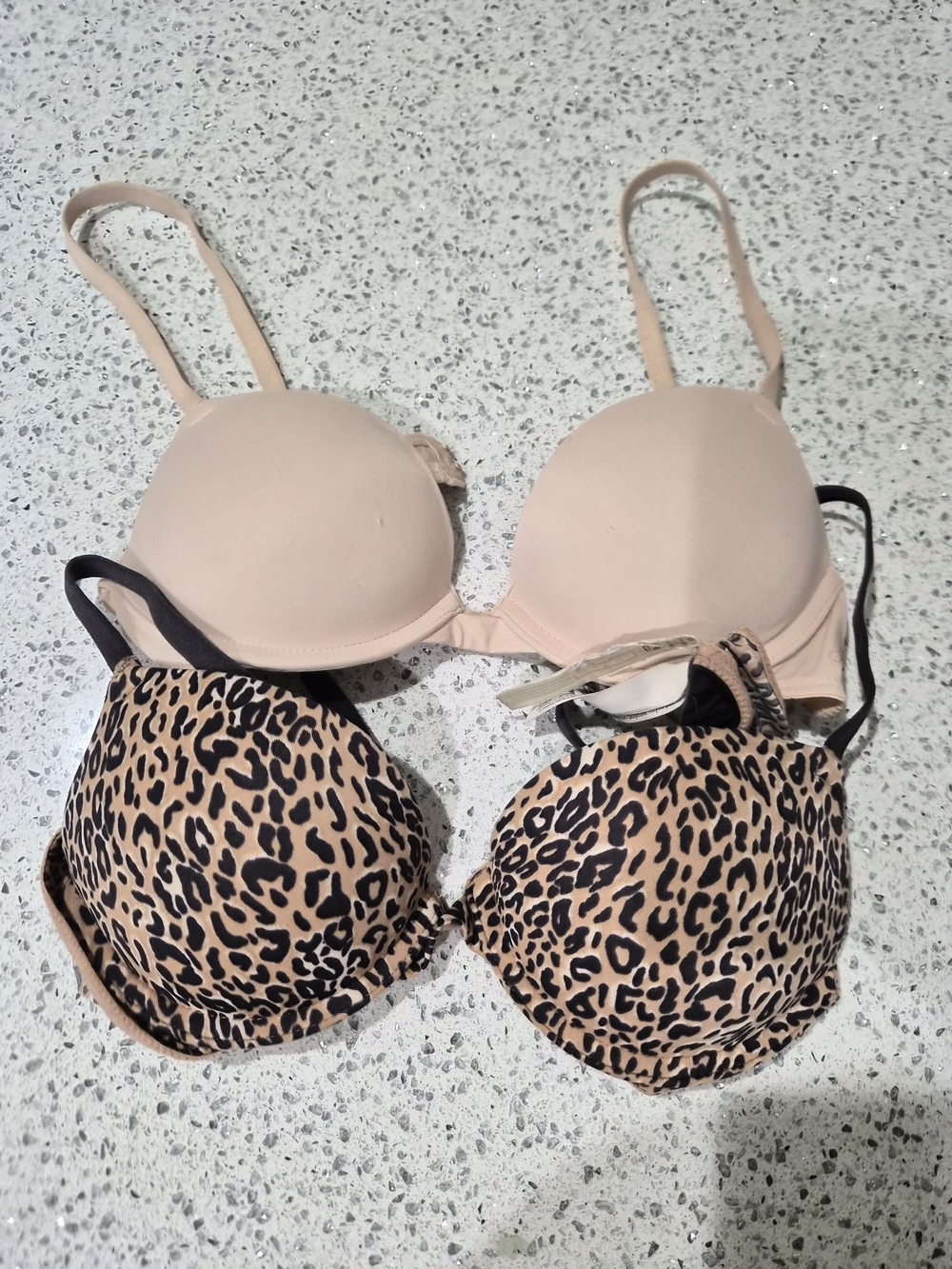 PINK Victorias SECRET SUPER PUSH UP Women's Nude and Leopard Print Padded Bras